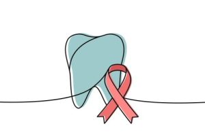 An illustation of the Oral Cancer Awareness Month Ribbon and a tooth
