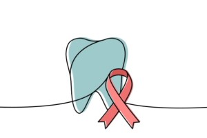 An illustation of the Oral Cancer Awareness Month Ribbon and a tooth